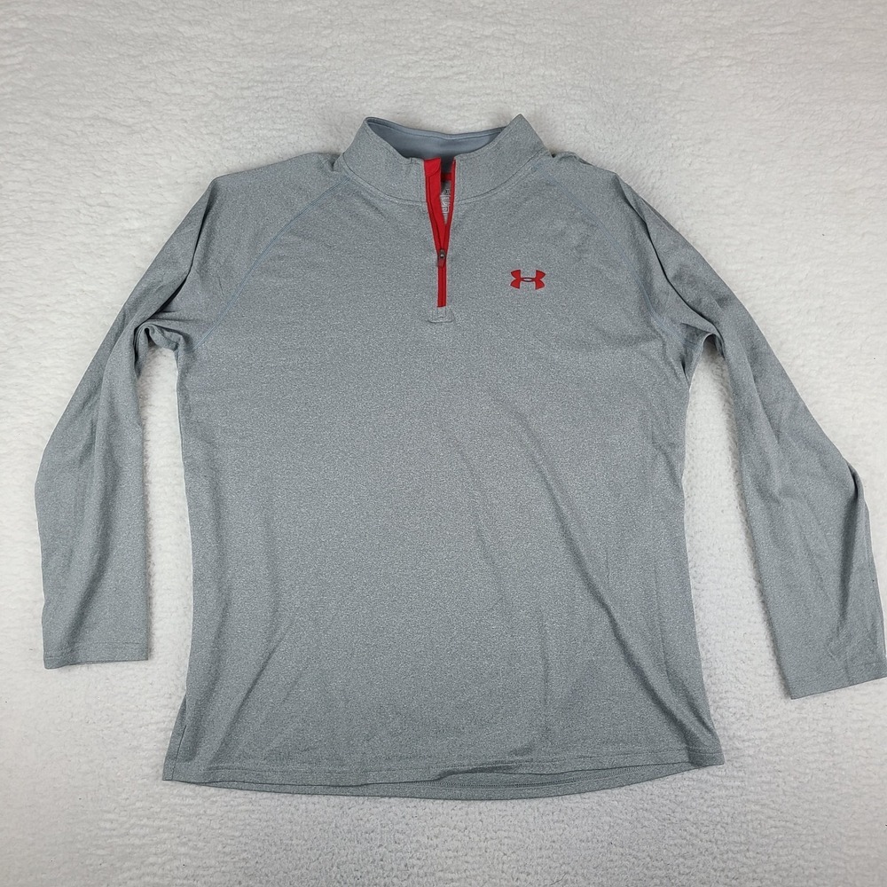 Under Armour Sweater Mens XL Gray Loose Heatgear Performance Tech Golf *